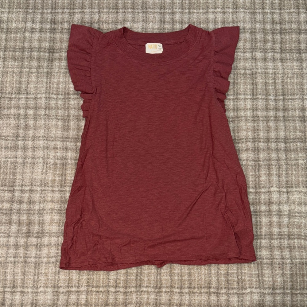 Nation Dark Mauve Ruffle Sleeve Top